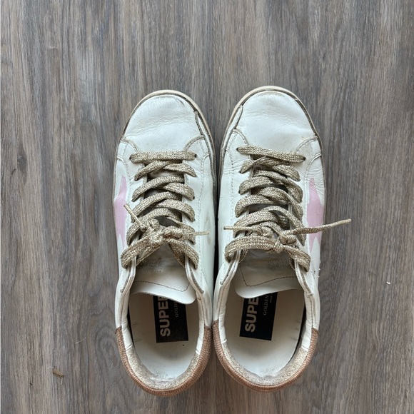  White Sneakers with Pink Star and Gold Details